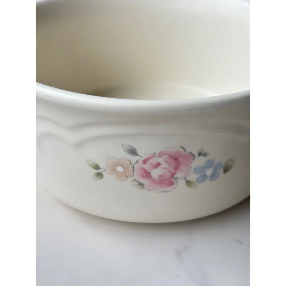 Pfaltzgraff Tea Rose Kitty Cat Pet Bowl Stoneware Floral USA Made